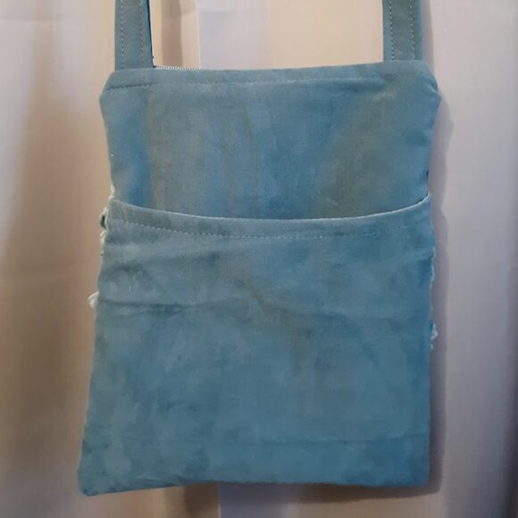 NEW Velvet texture Sueded Floral Bow Shoulder bag Purse Blue Cute Girlie Sling - Picture 6 of 9